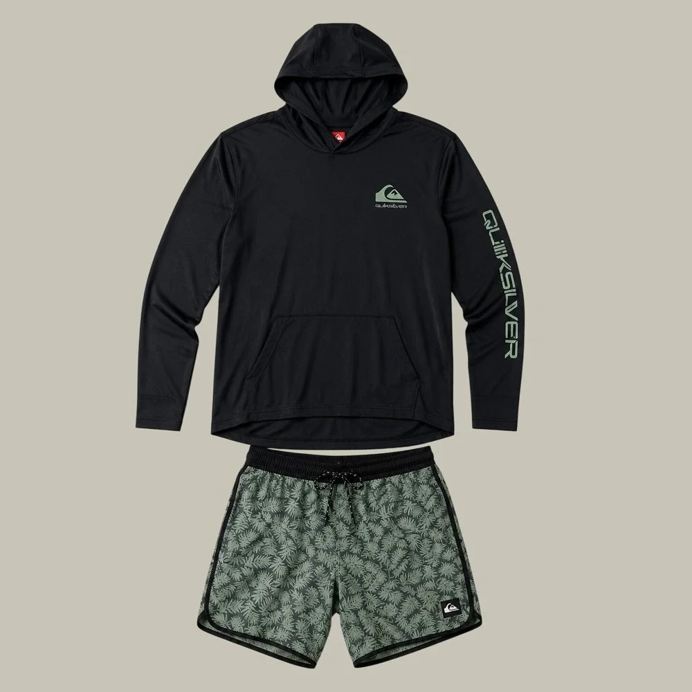 Quiksilver 2-Piece Surf Set Hooded Rash Guard & Swim Trunks Men Size XL NEW